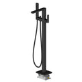 2-Way Freestanding Solid Brass Bathtub Faucet with Hand Shower & Metal Base-TF021001 Matte Black