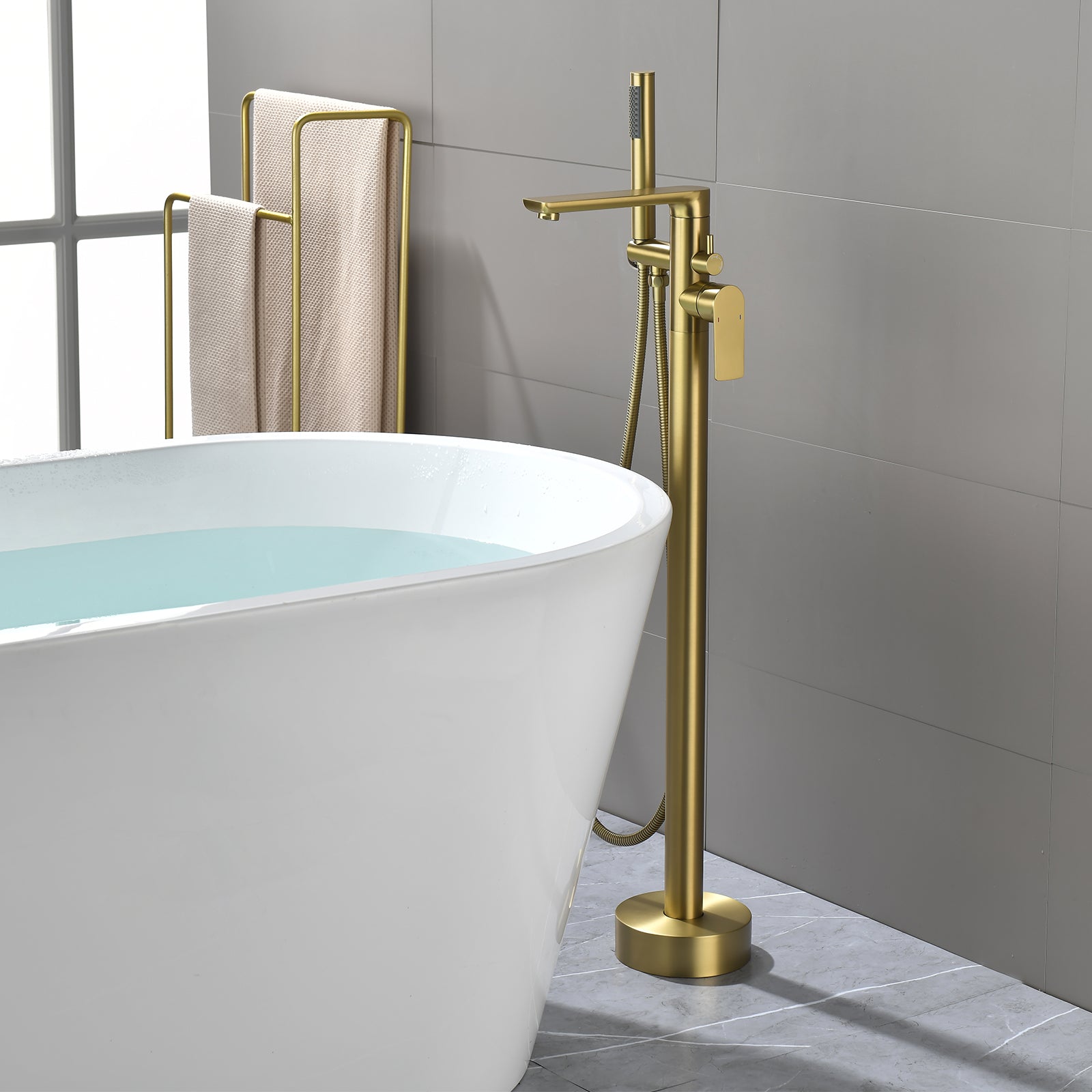 2 Way Free Standing Bathtub Faucet With Hand Shower-TF021003