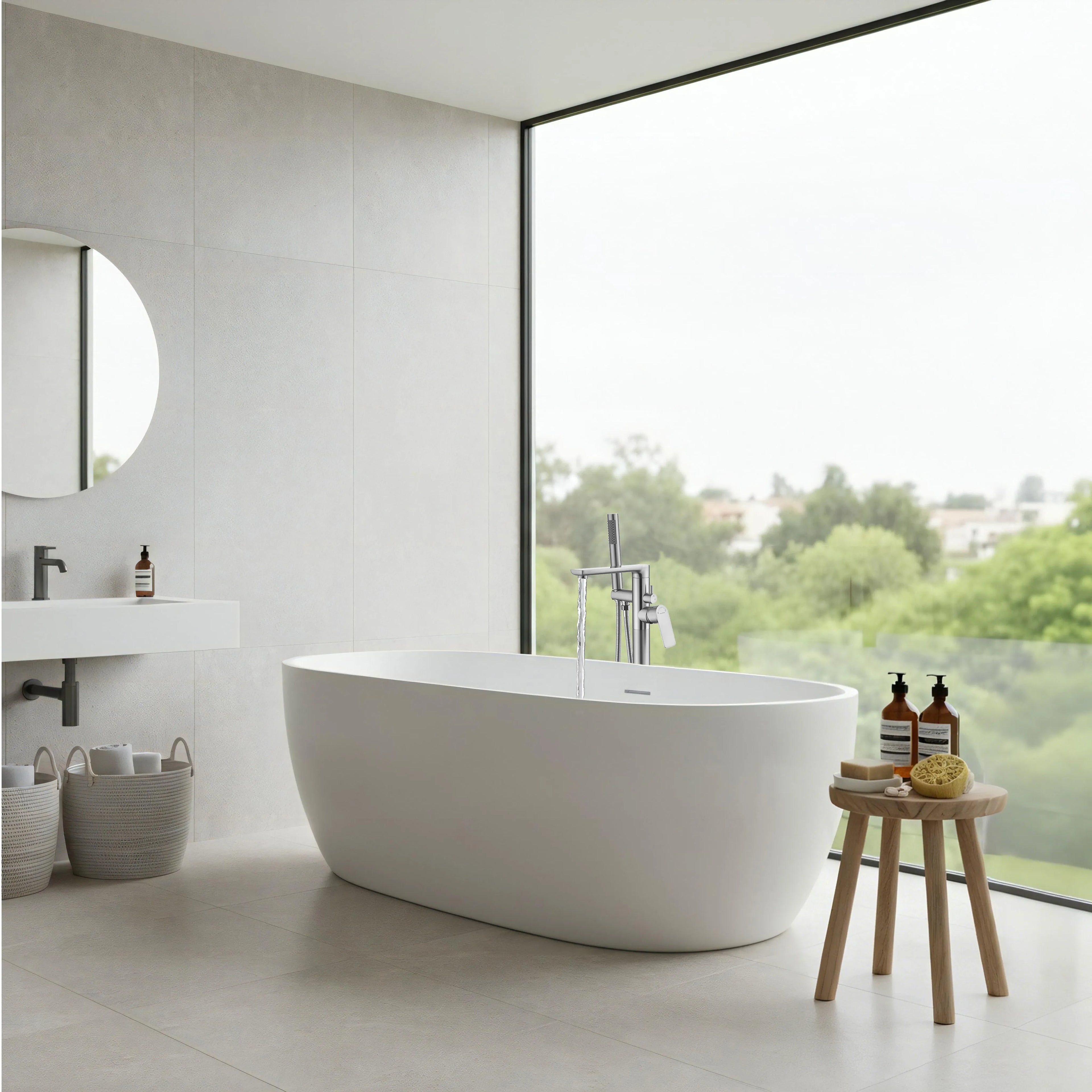 2 Way Free Standing Bathtub Faucet With Hand Shower-TF021003
