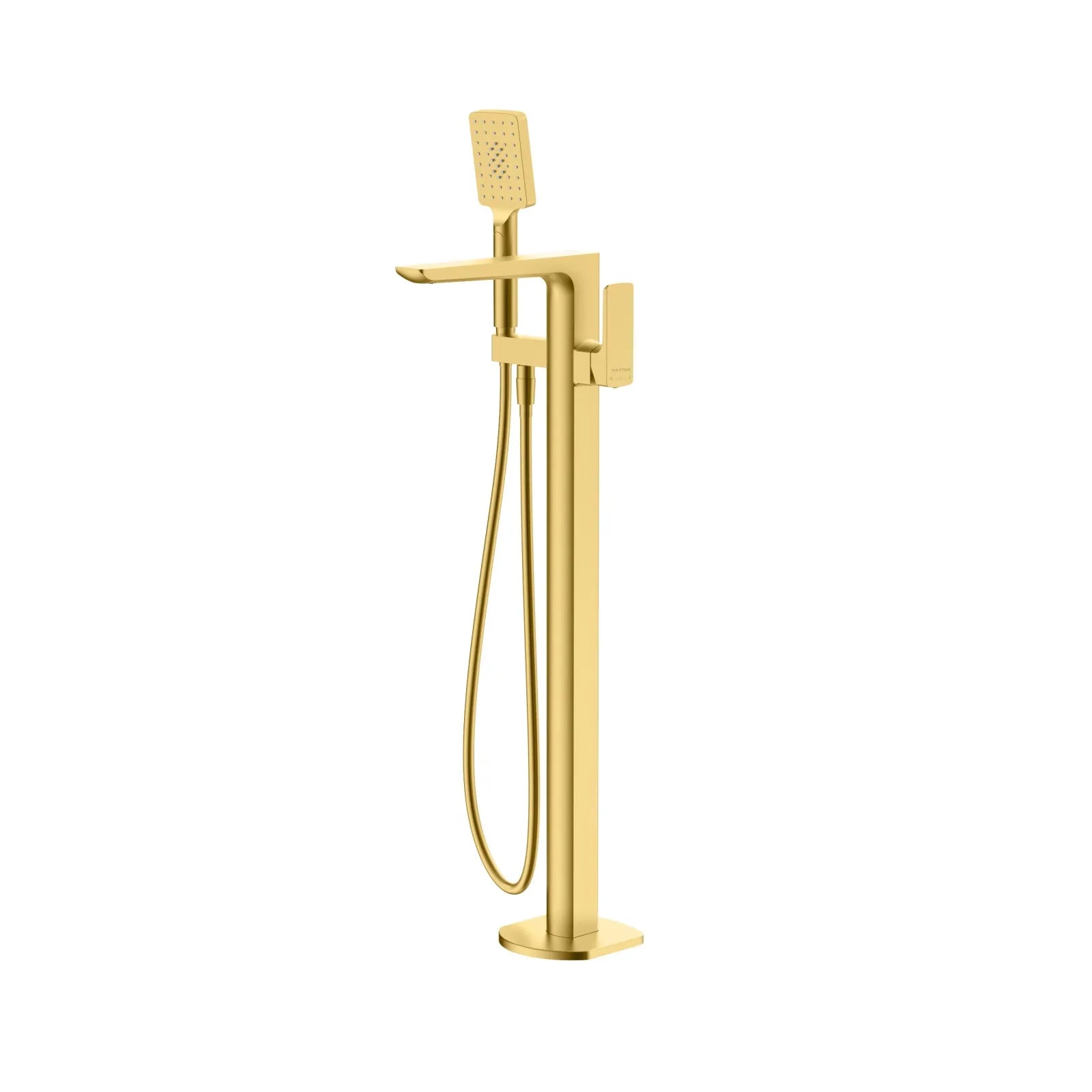 Square Freestanding Bathtub Faucet with Hand Shower – Floor Mounted Tub Filler – TF021007 Brushed Gold