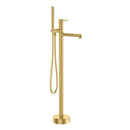 2 Way Free Standing Bathtub Faucet – Solid Brass Body, Single Handle, Hand Shower Set-TF021027 Brushed Gold