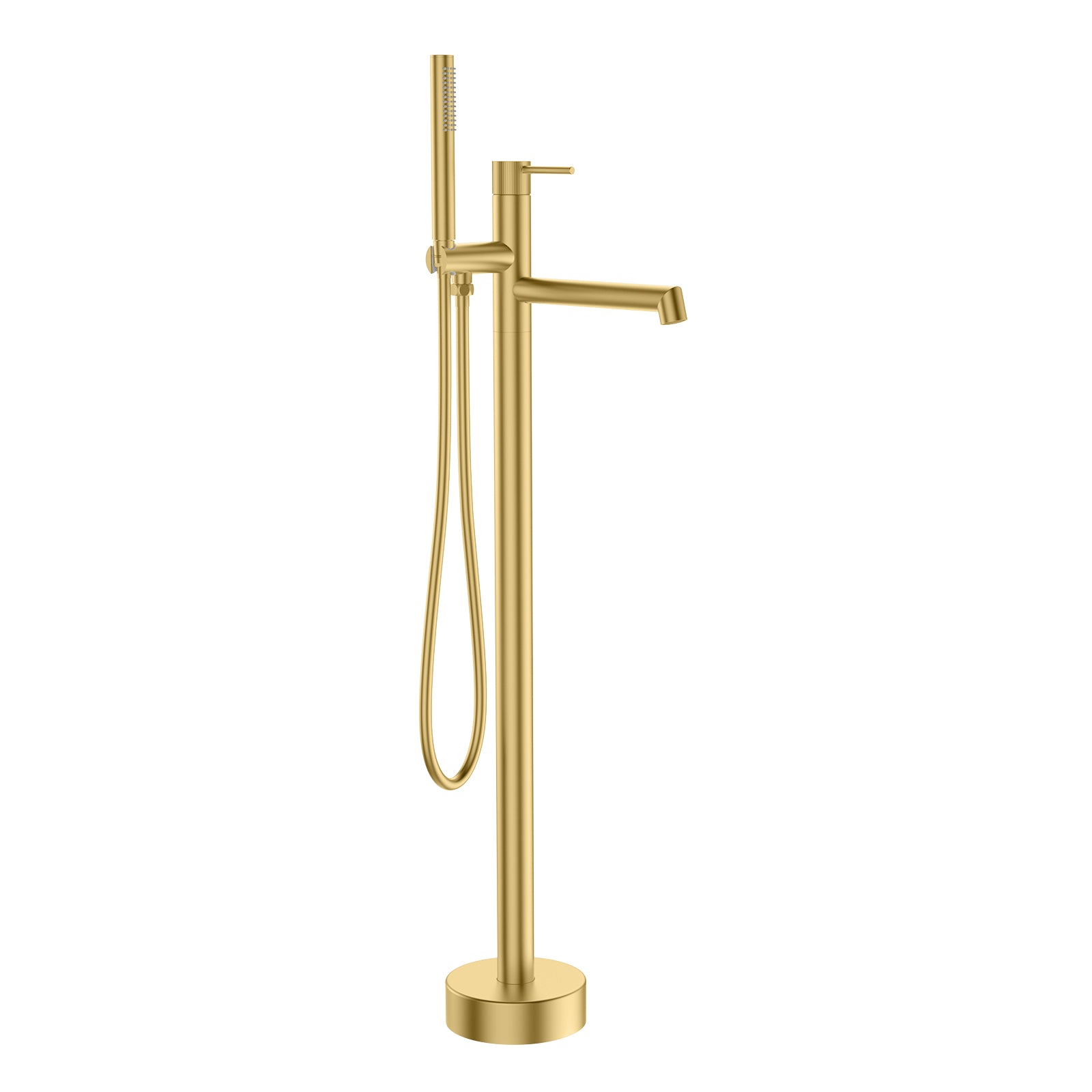 2 Way Free Standing Bathtub Faucet – Solid Brass Body, Single Handle, Hand Shower Set-TF021027 Brushed Gold