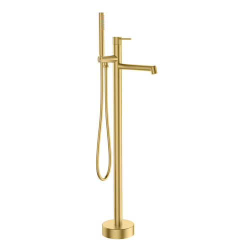 2 Way Free Standing Bathtub Faucet – Solid Brass Body, Single Handle, Hand Shower Set-TF021027 Brushed Gold
