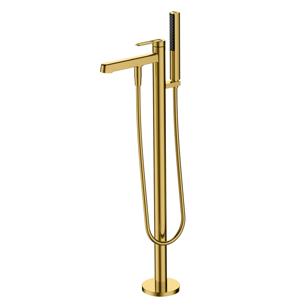 Free Standing Bathtub Faucet with Hand Shower – 2 Way Solid Brass Tub Filler Brushed Gold