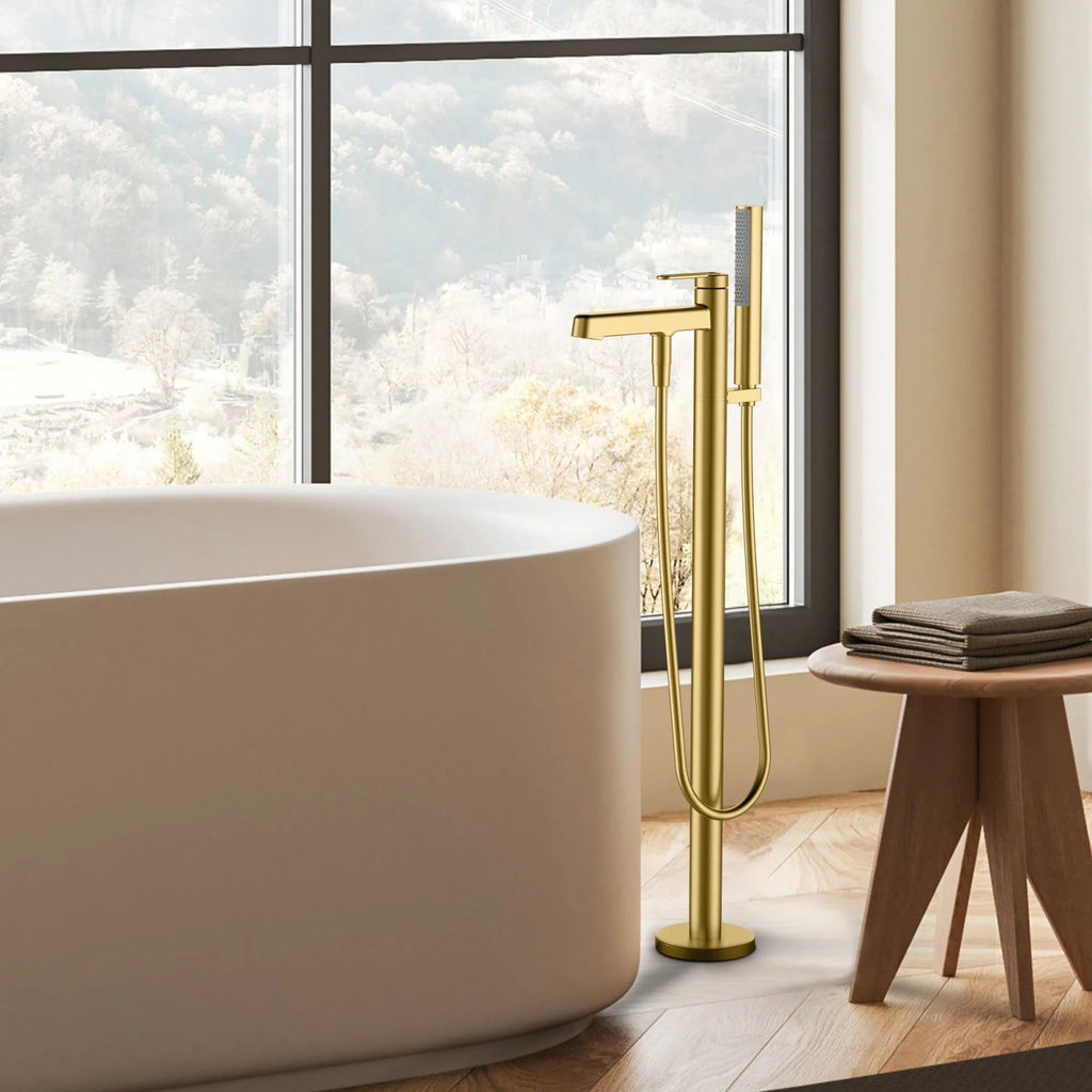 Free Standing Bathtub Faucet with Hand Shower – 2 Way Solid Brass Tub Filler