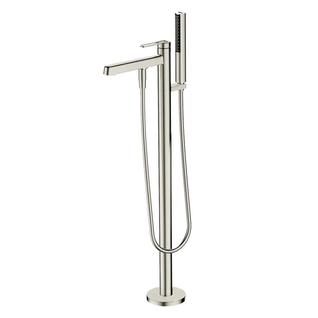 Free Standing Bathtub Faucet with Hand Shower – 2 Way Solid Brass Tub Filler Brushed Nickel