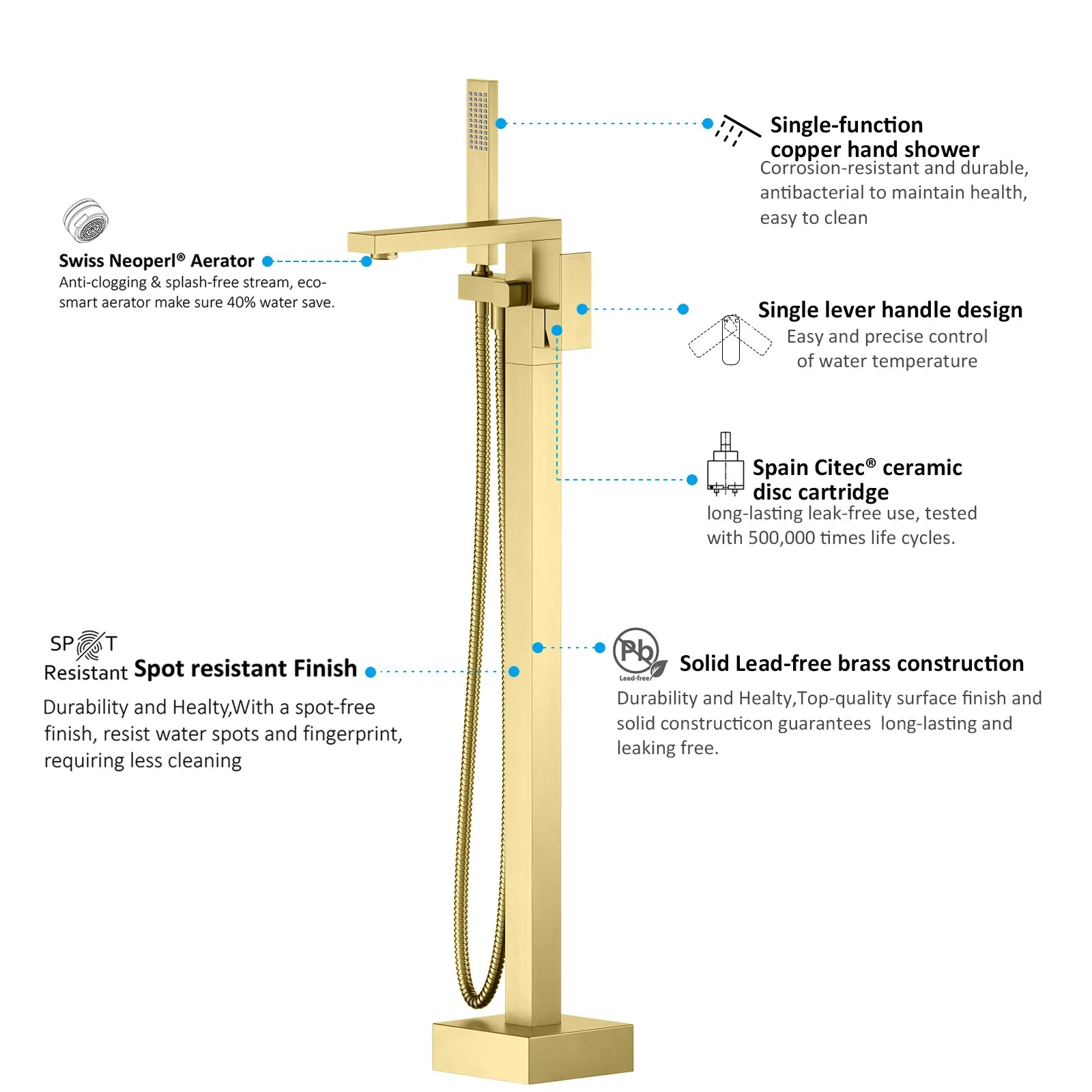 TF021300 Floor Mounted Bathtub Faucet with Hand Shower