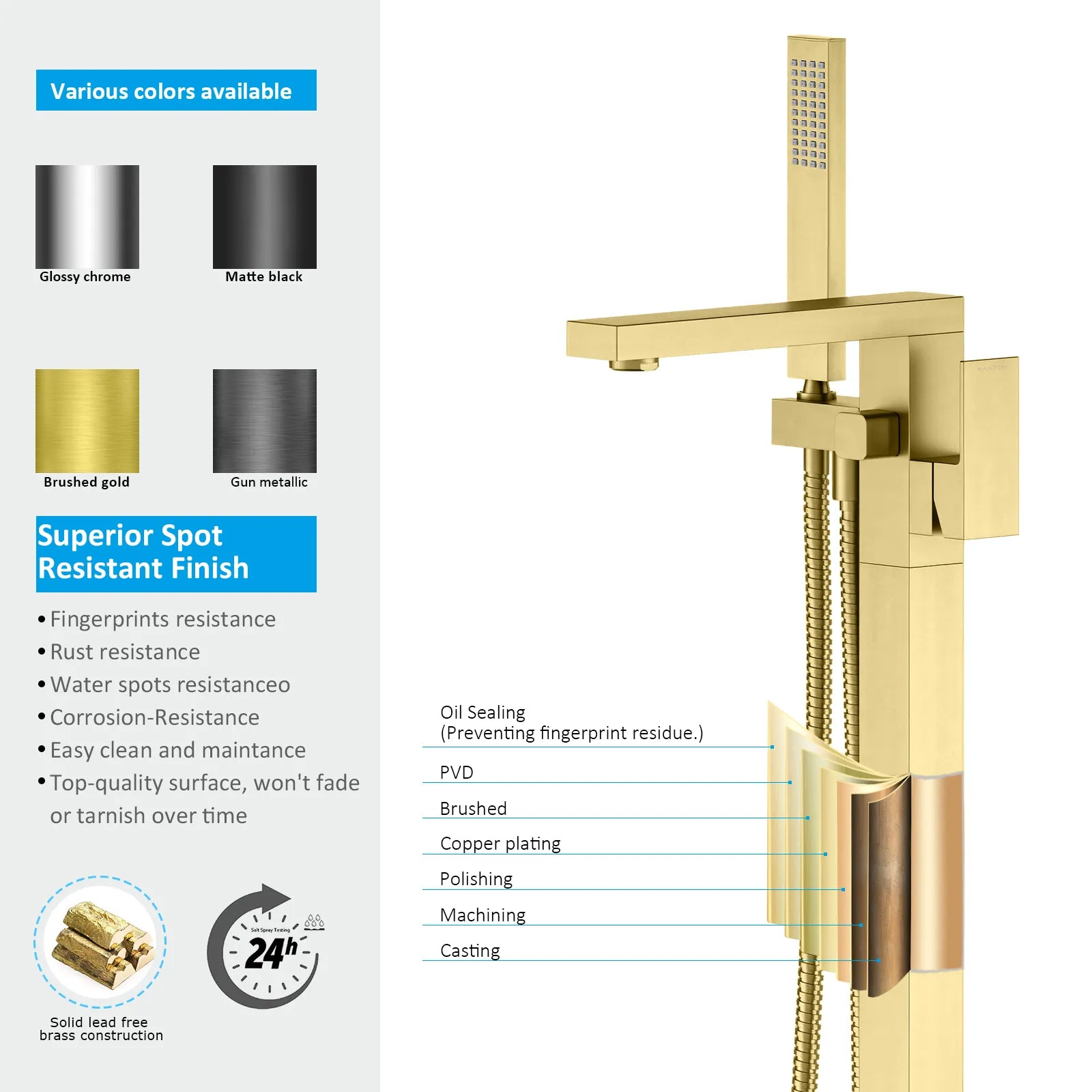 TF021300 Floor Mounted Bathtub Faucet with Hand Shower