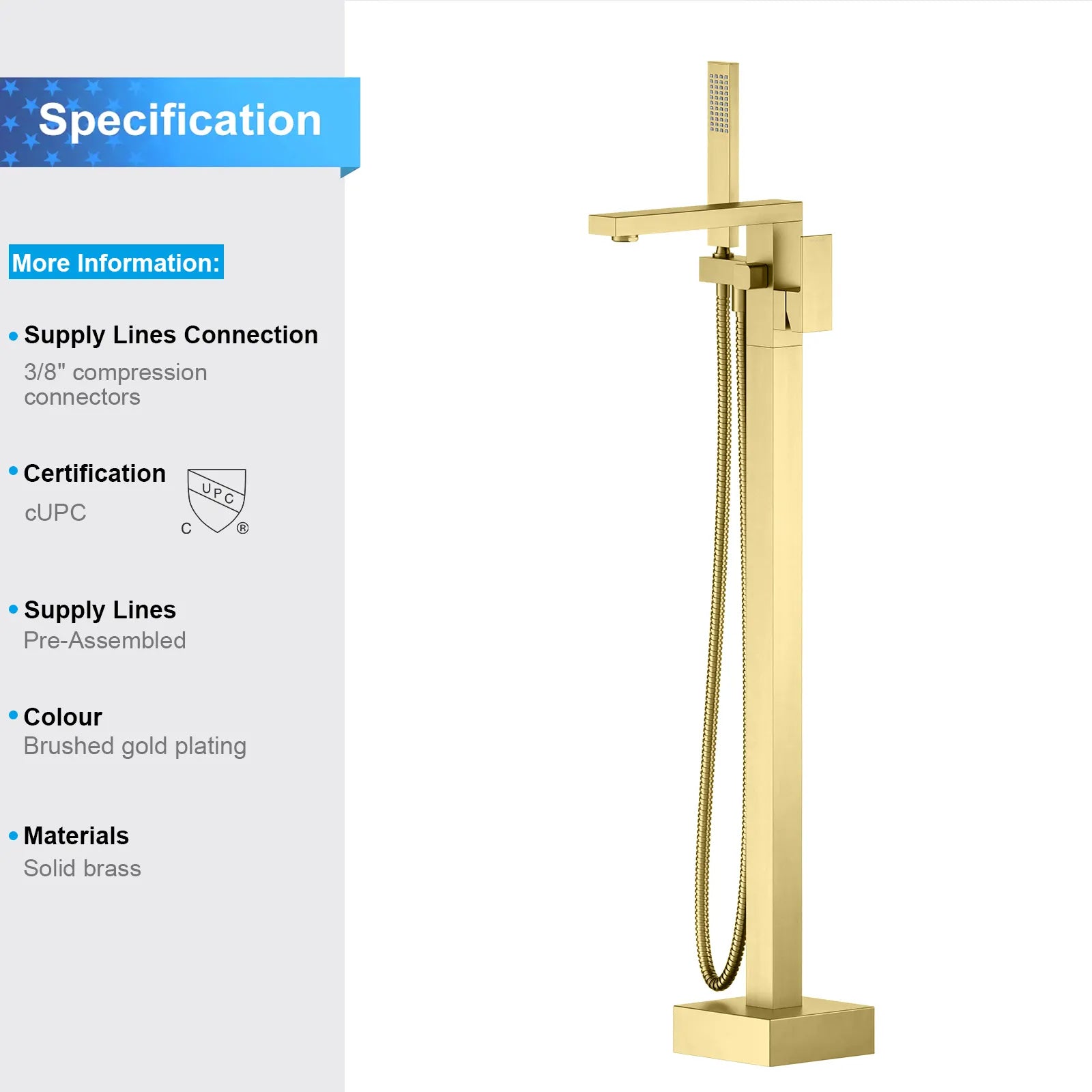TF021300 Floor Mounted Bathtub Faucet with Hand Shower