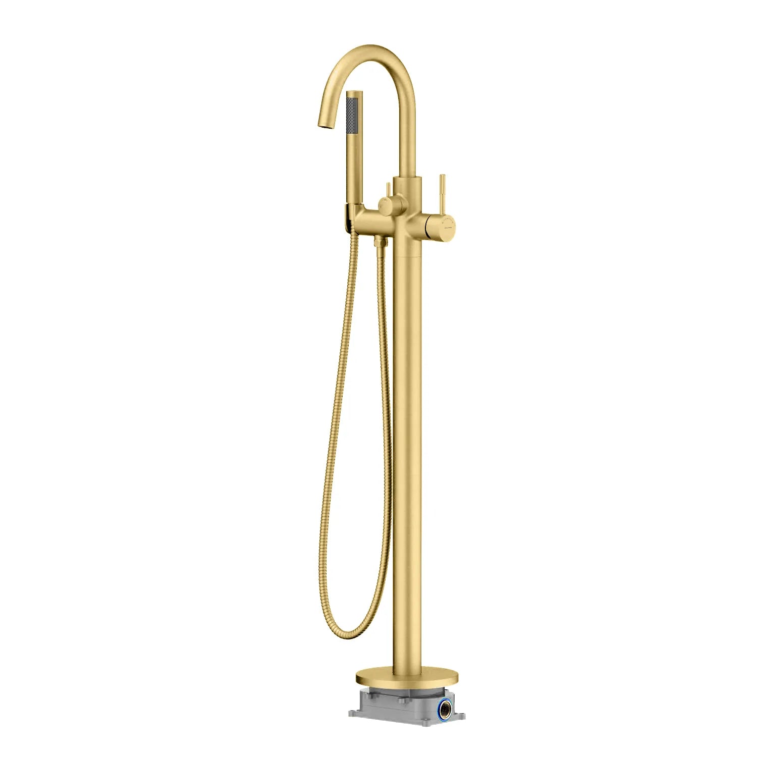Circular Freestanding Floor Mount Tub Filler with Handshower-TF021304 Brushed Gold