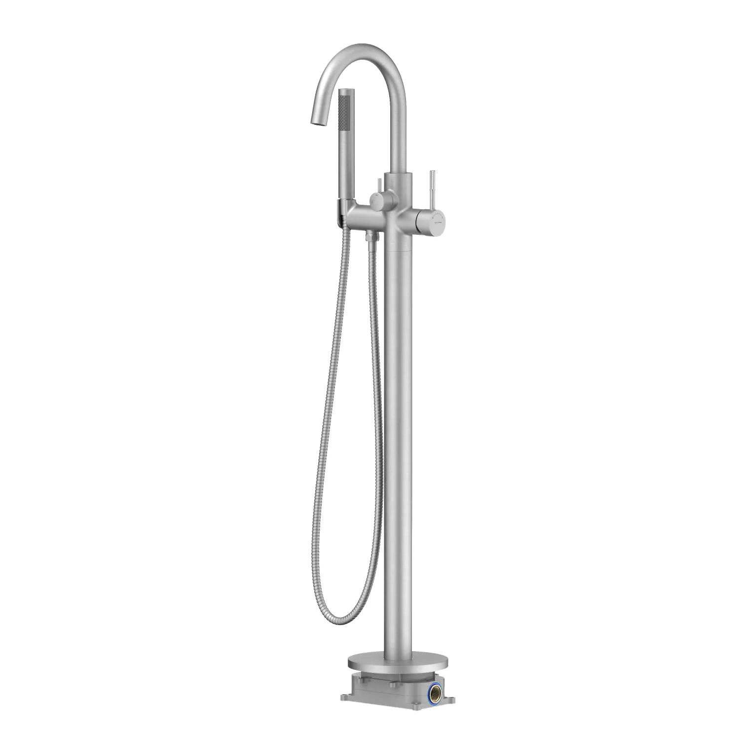 Circular Freestanding Floor Mount Tub Filler with Handshower-TF021304 Brushed Nickel