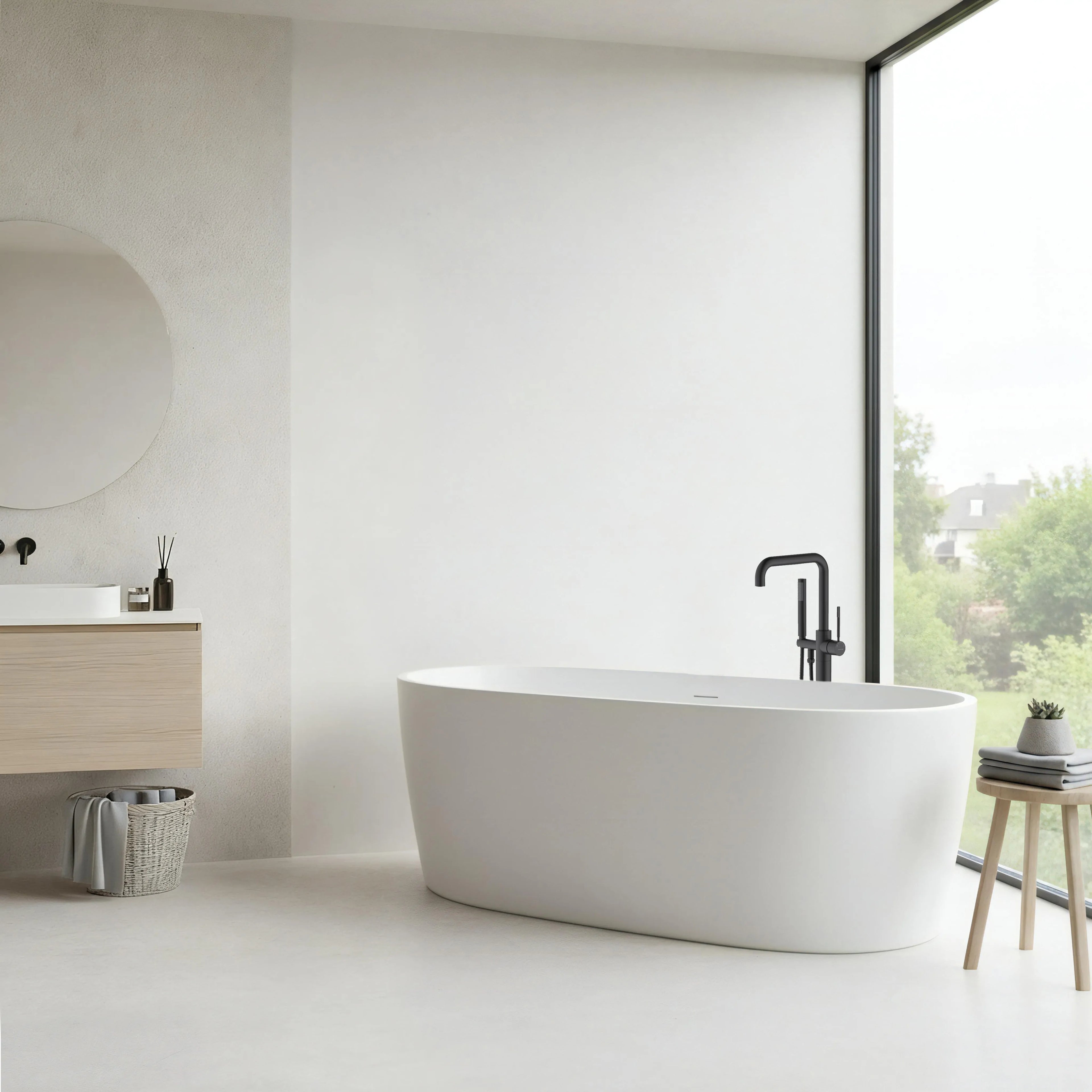 Circular Freestanding Bathtub Faucet With Brass Tripod Installation-TF021305