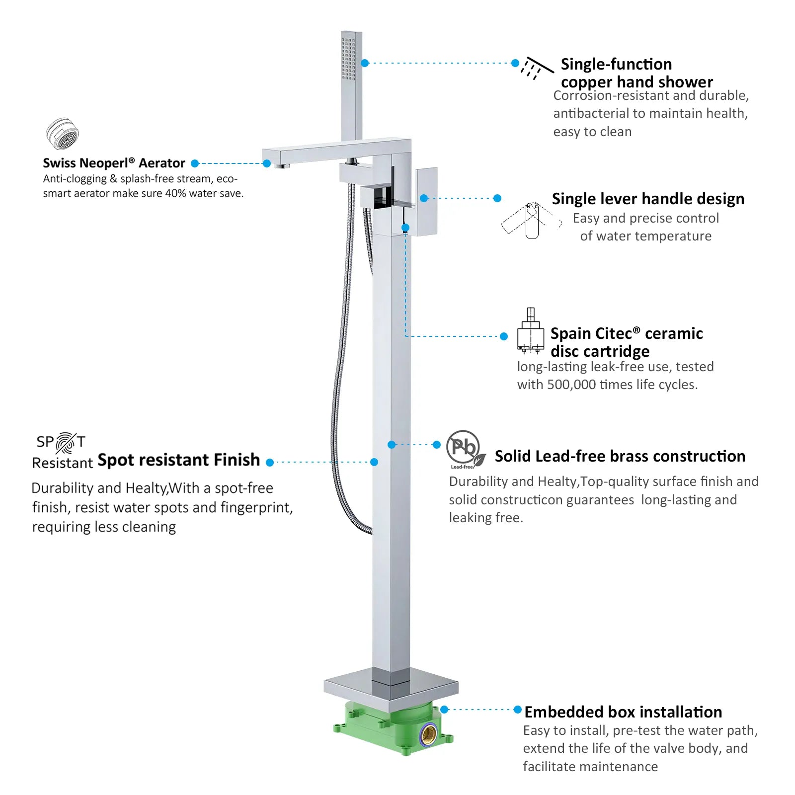 Freestanding bathtub faucet with hand shower TF021400