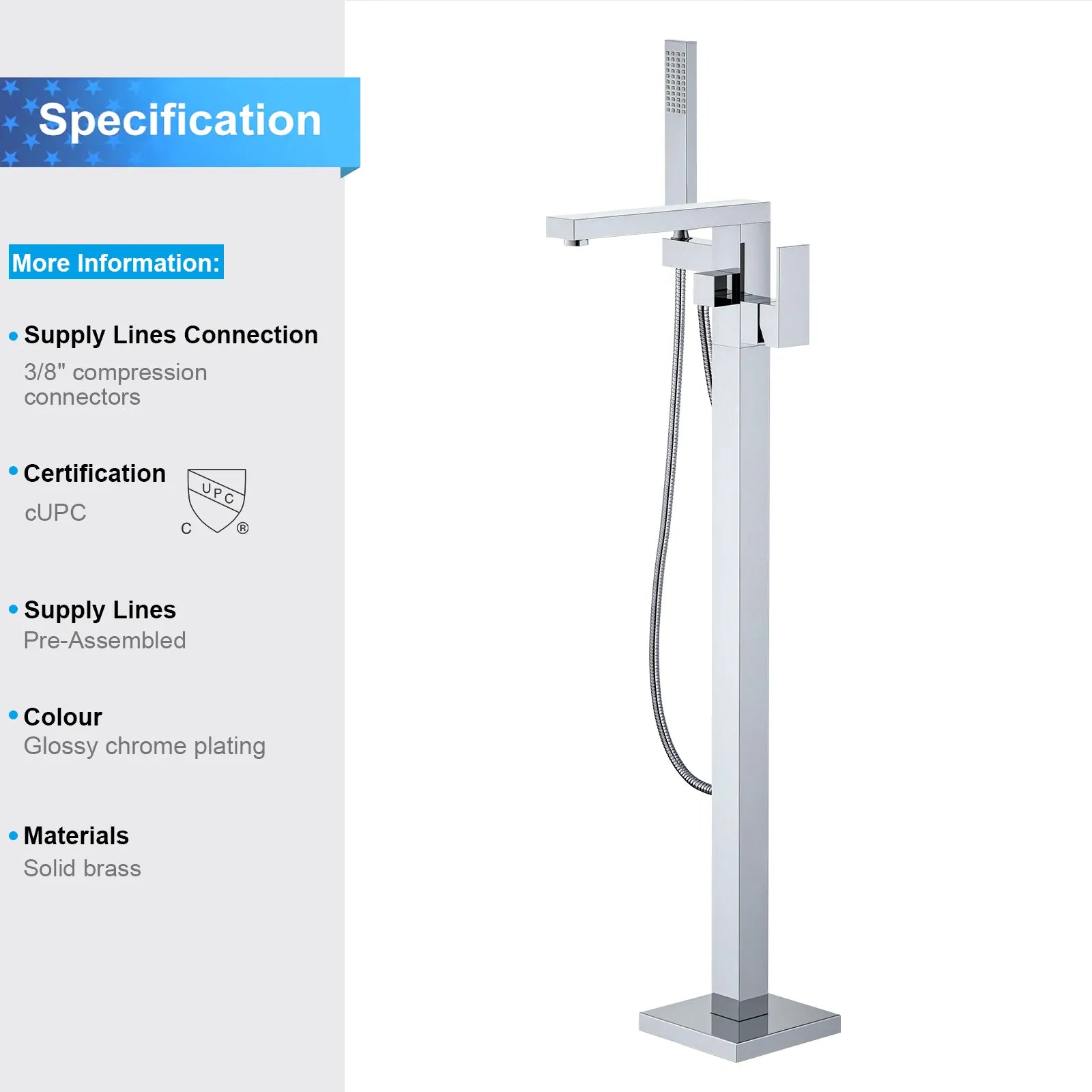 Freestanding bathtub faucet with hand shower TF021400