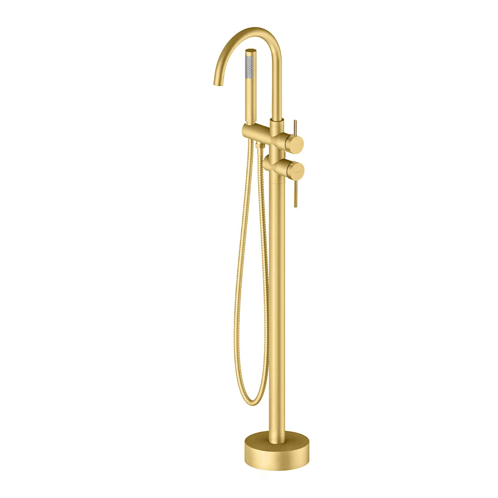 Freestanding Bathtub Floor Mounted Faucet with Hand Shower – Dual Outlet – TF021406 Brushed Gold