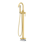 2 Way Free Standing Bathtub Faucet with Hand Shower – Floor Mounted Tub Filler – TF022031 Brushed Gold