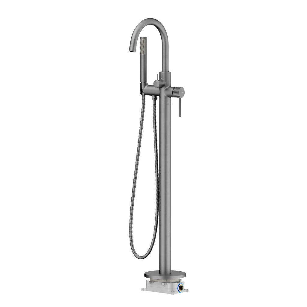2 Way Free Standing Bathtub Faucet with Hand Shower – Floor Mounted Tub Filler – TF022031 Brushed Gun Metal