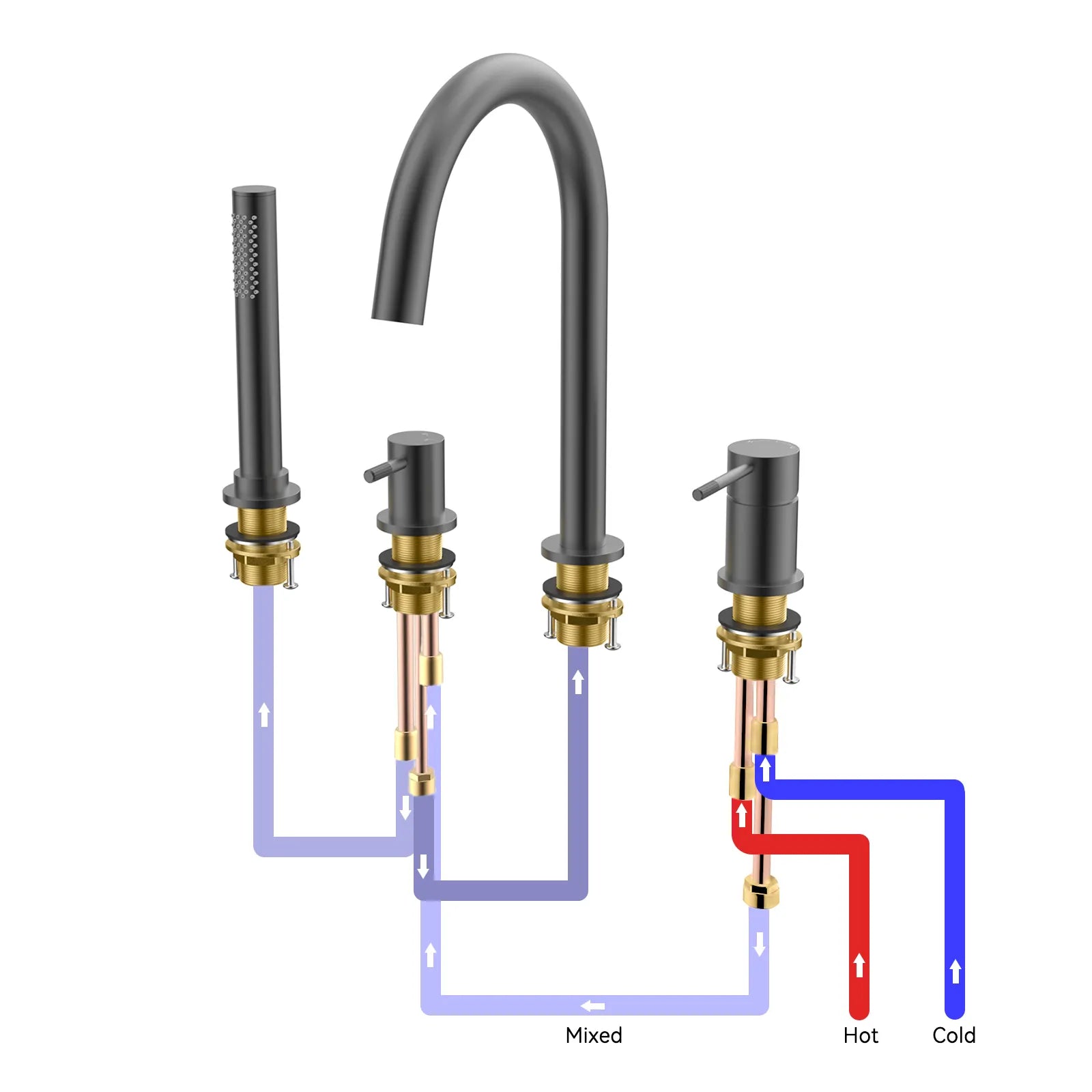 MAXTOR 4 Holes Deck Mounted Bathtub Faucet – Solid Brass with Hand Shower – TF2004