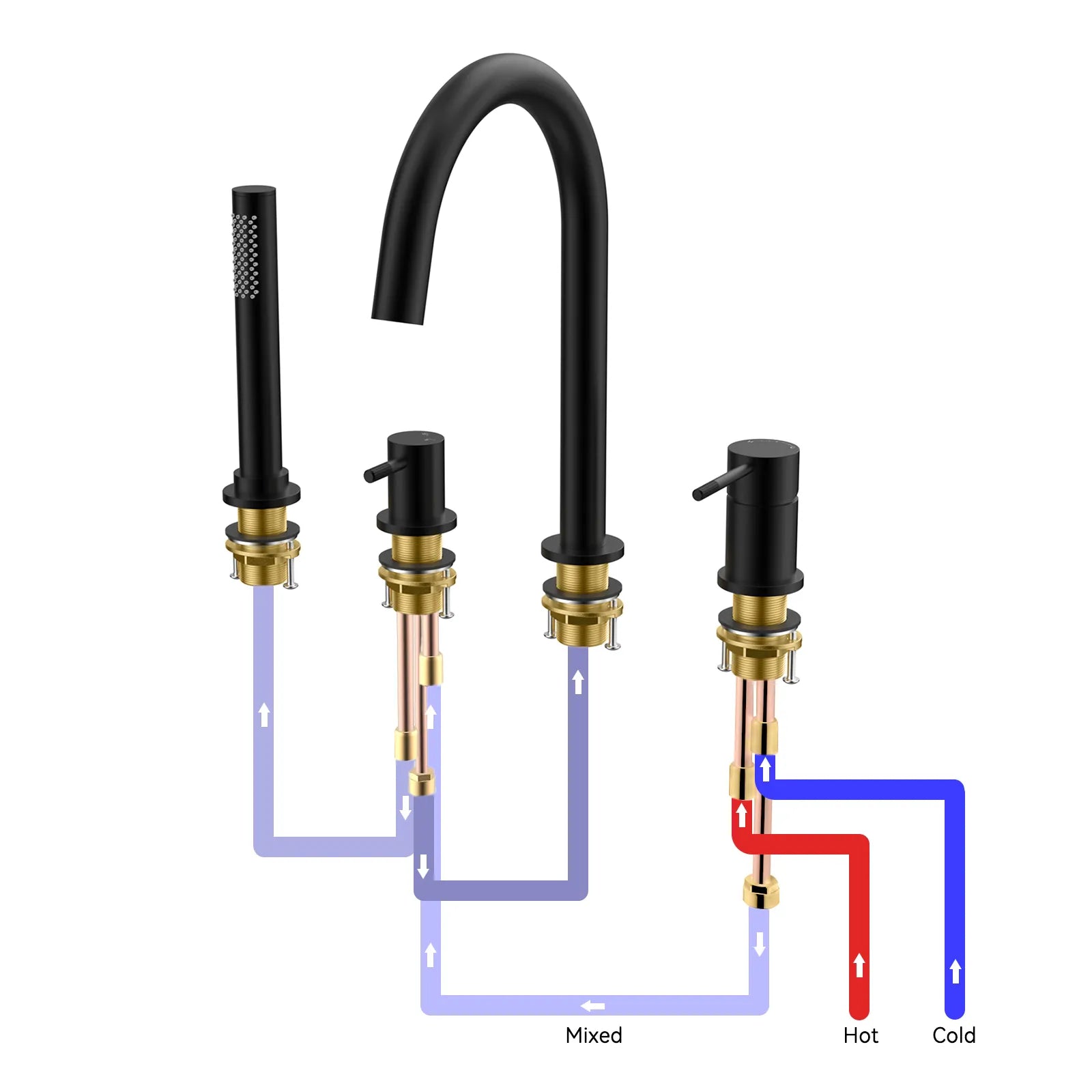 MAXTOR 4 Holes Deck Mounted Bathtub Faucet – Solid Brass with Hand Shower – TF2004