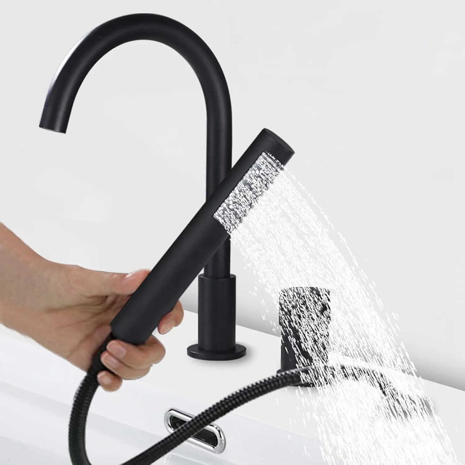 MAXTOR 4 Holes Deck Mounted Bathtub Faucet – Solid Brass with Hand Shower – TF2004
