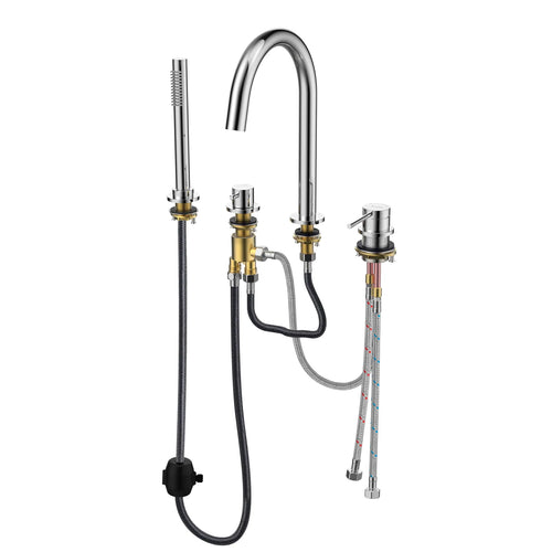 2-Way Deck Mounted Bathtub Faucet with Hand Shower – 4-Hole Roman Tub Filler – TF2006 Chrome