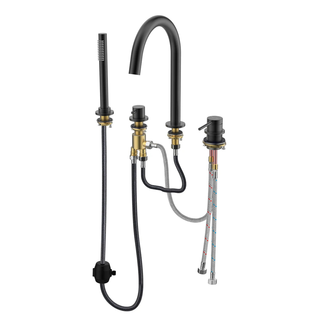 2-Way Deck Mounted Bathtub Faucet with Hand Shower – 4-Hole Roman Tub Filler – TF2006 Matte Black