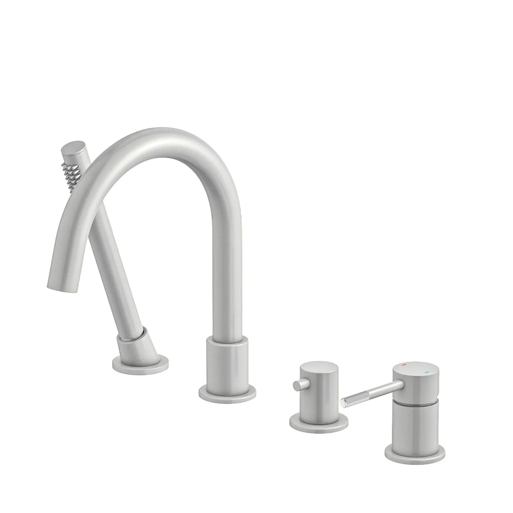 Circular Deck Mounted Bathtub Faucet with Hand Shower-TF20104 Brushed Nickel