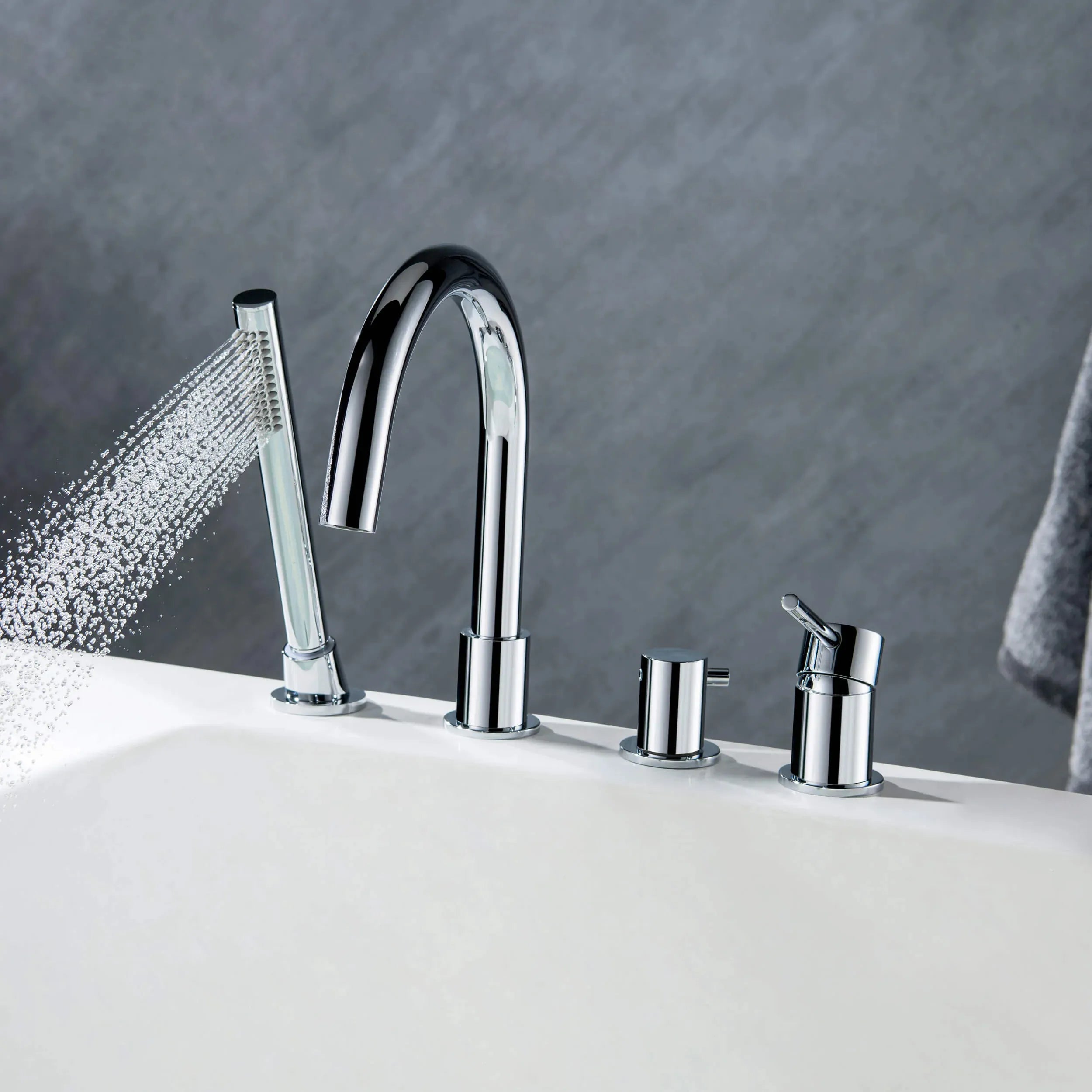Circular Deck Mounted Bathtub Faucet with Hand Shower-TF20104