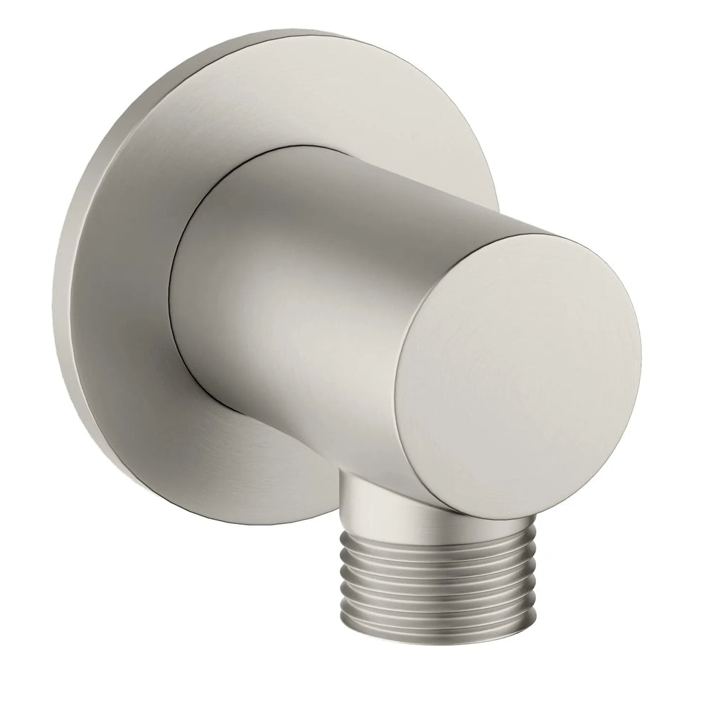 Round Brass Wall Elbow Outlet – 1/2" Male Inlet & Outlet – WE01 Brushed Nickel
