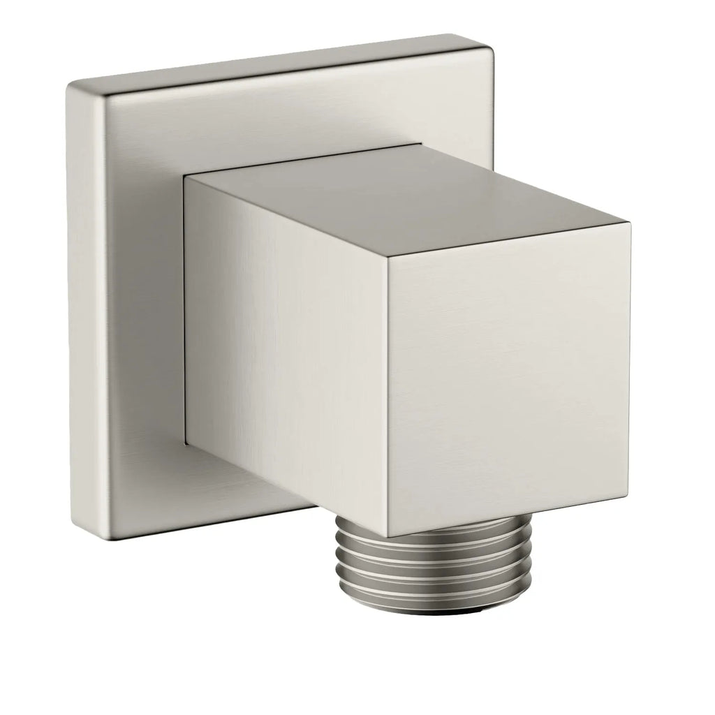 Square Brass Wall Elbow Outlet – 1/2" Male Inlet & Outlet – WE02 Brushed Nickel