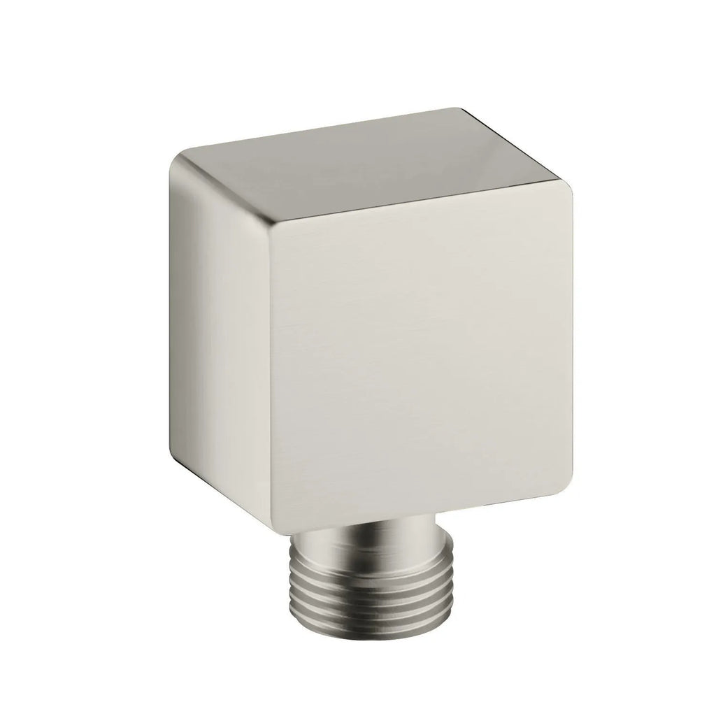 Square Brass Wall Elbow Outlet – 1/2" Male Inlet & Outlet – WE04 Brushed Nickel
