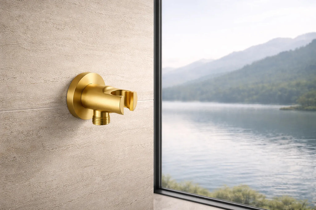 Brass Wall Elbow with Shower Holder – 1/2" Male Inlet & Outlet – WE05