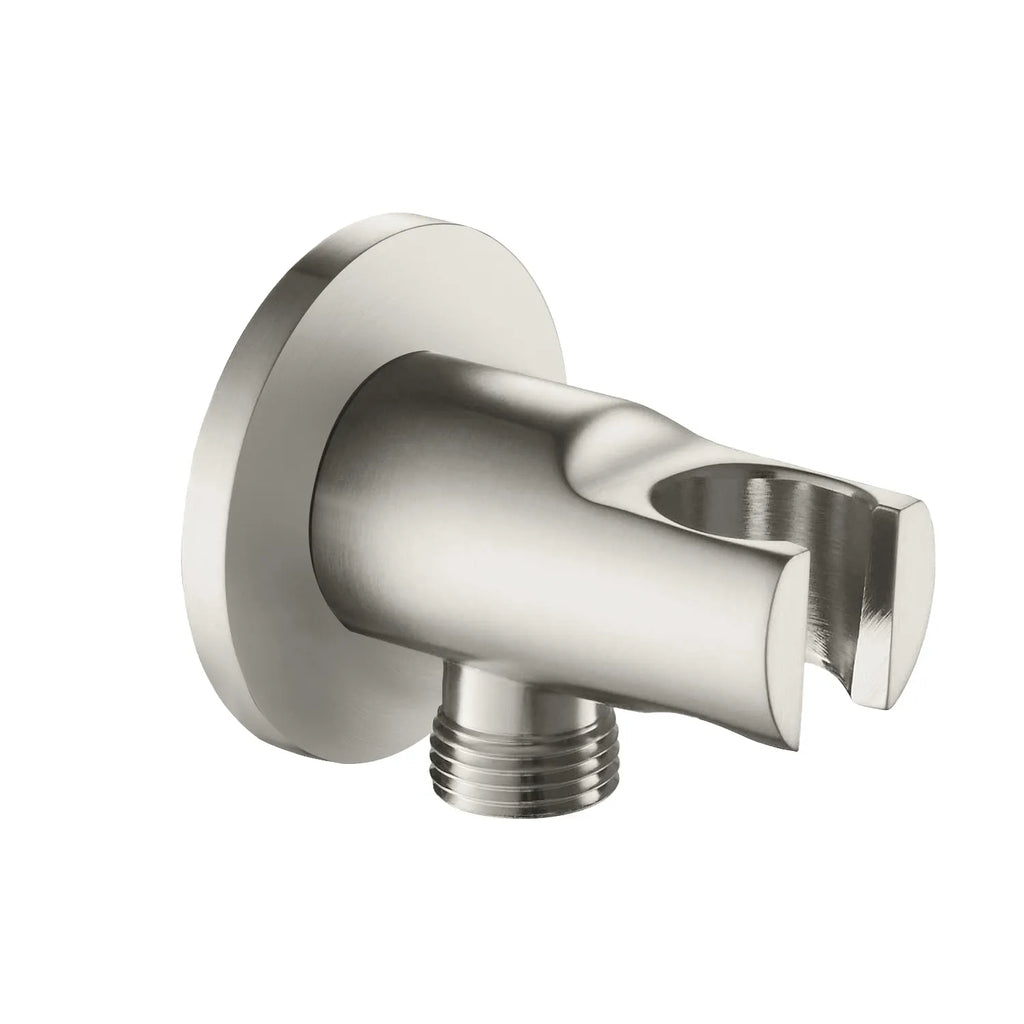 Brass Wall Elbow with Shower Holder – 1/2" Male Inlet & Outlet – WE05 Brushed Nickel