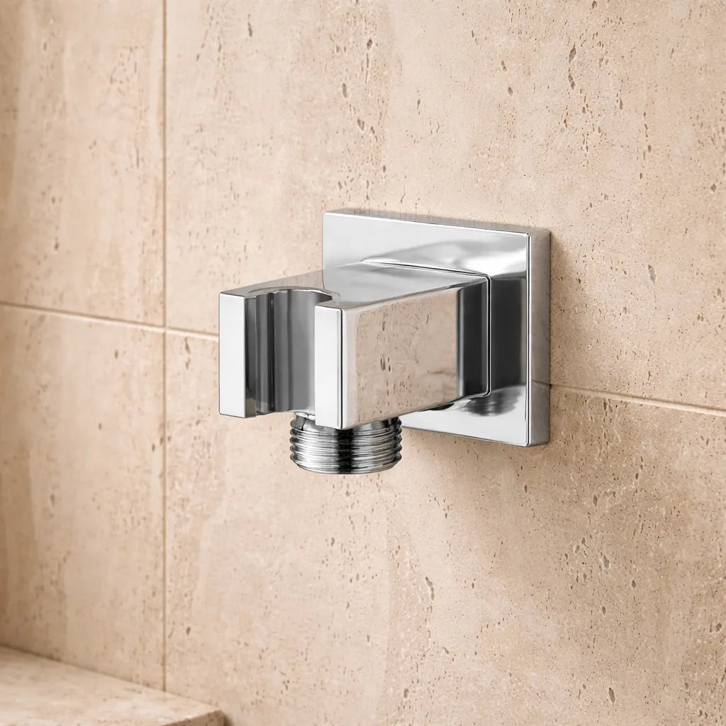 Square Brass Wall Elbow with Shower Holder – 1/2" Male Inlet & Outlet – WE07