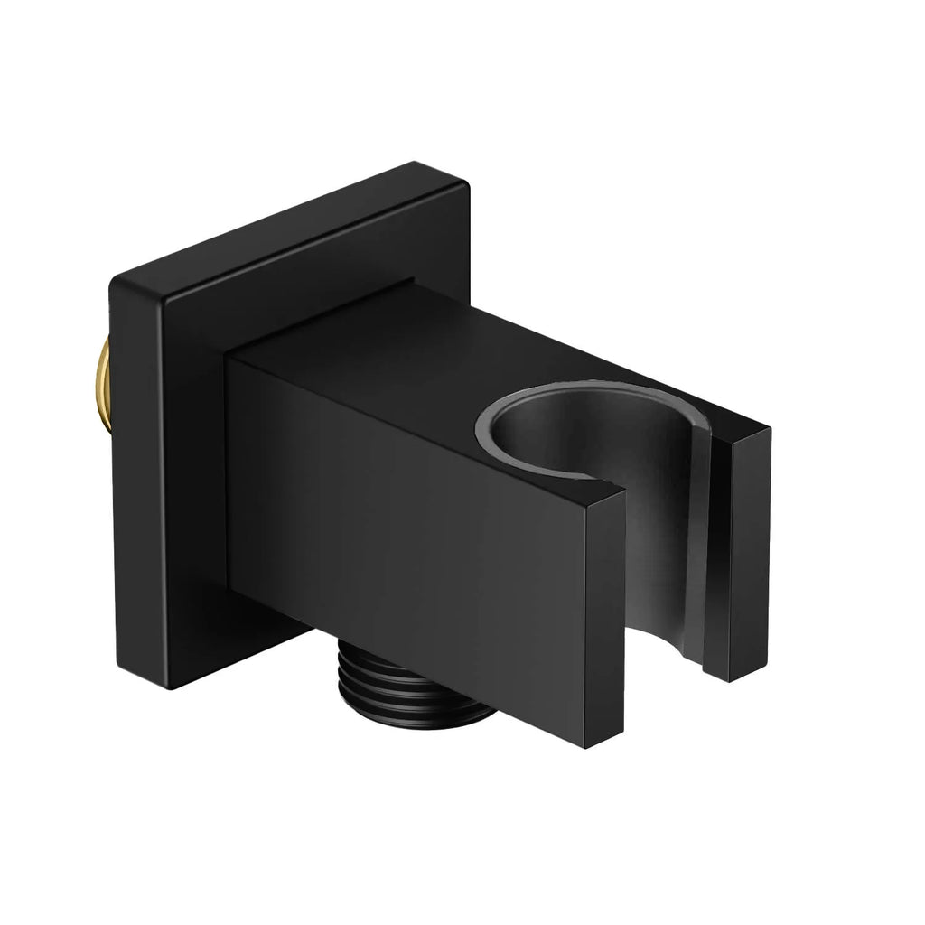 Square Brass Wall Elbow with Shower Holder – 1/2" Male Inlet & Outlet – WE07 Matte Black