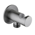 Round Brass Wall Elbow with Shower Holder – 1/2" Male Inlet & Outlet – WE08 Brushed Gun Metal