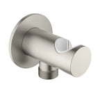 Round Brass Wall Elbow with Shower Holder – 1/2" Male Inlet & Outlet – WE08 Brushed Nickel