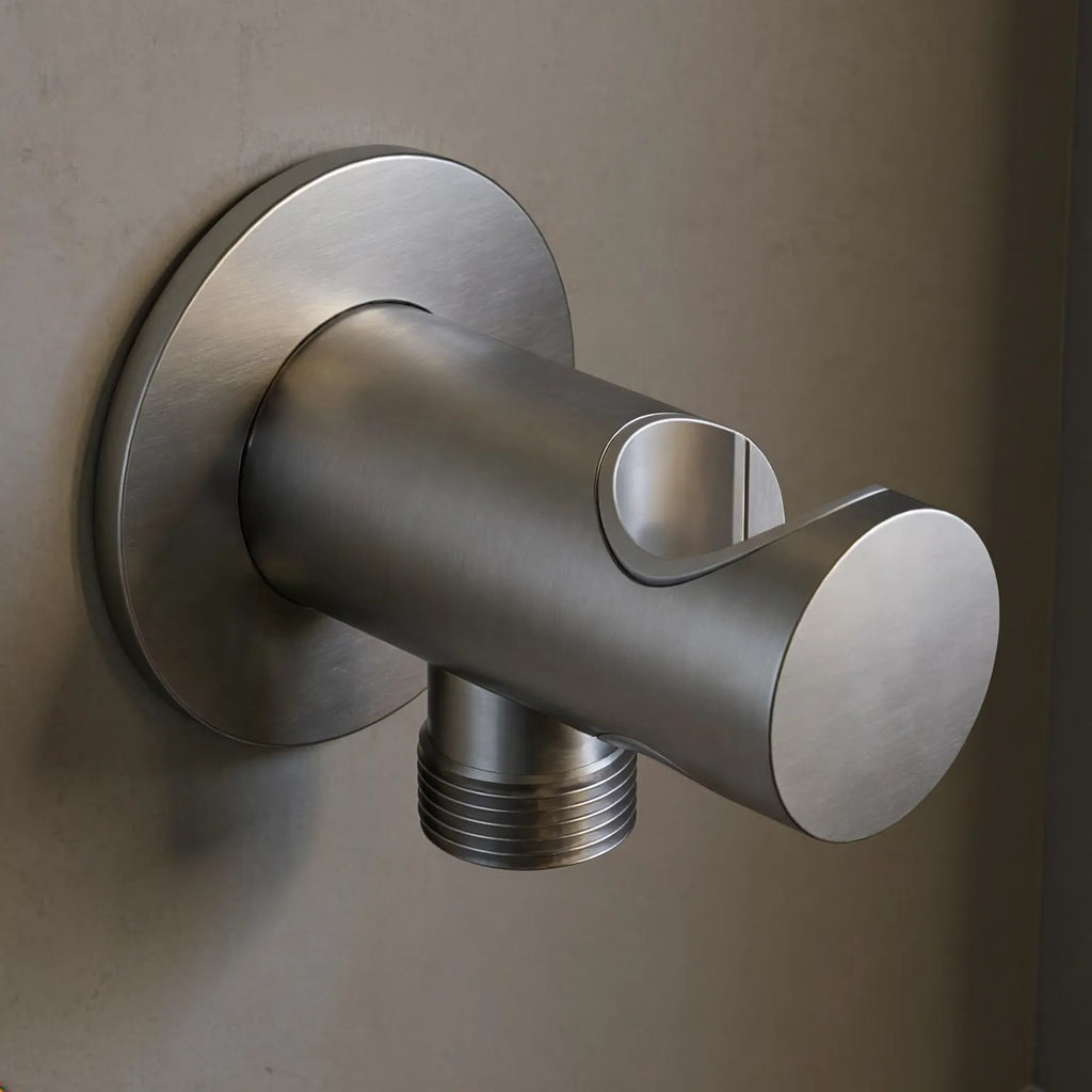Round Brass Wall Elbow with Shower Holder – 1/2" Male Inlet & Outlet – WE08