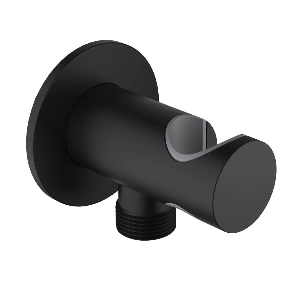 Round Brass Wall Elbow with Shower Holder – 1/2" Male Inlet & Outlet – WE08 Matte Black