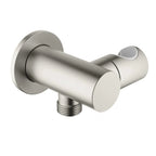 Brass Wall Elbow with Adjustable Shower Holder – 1/2" Male Inlet & Outlet – WE09 Brushed Nickel