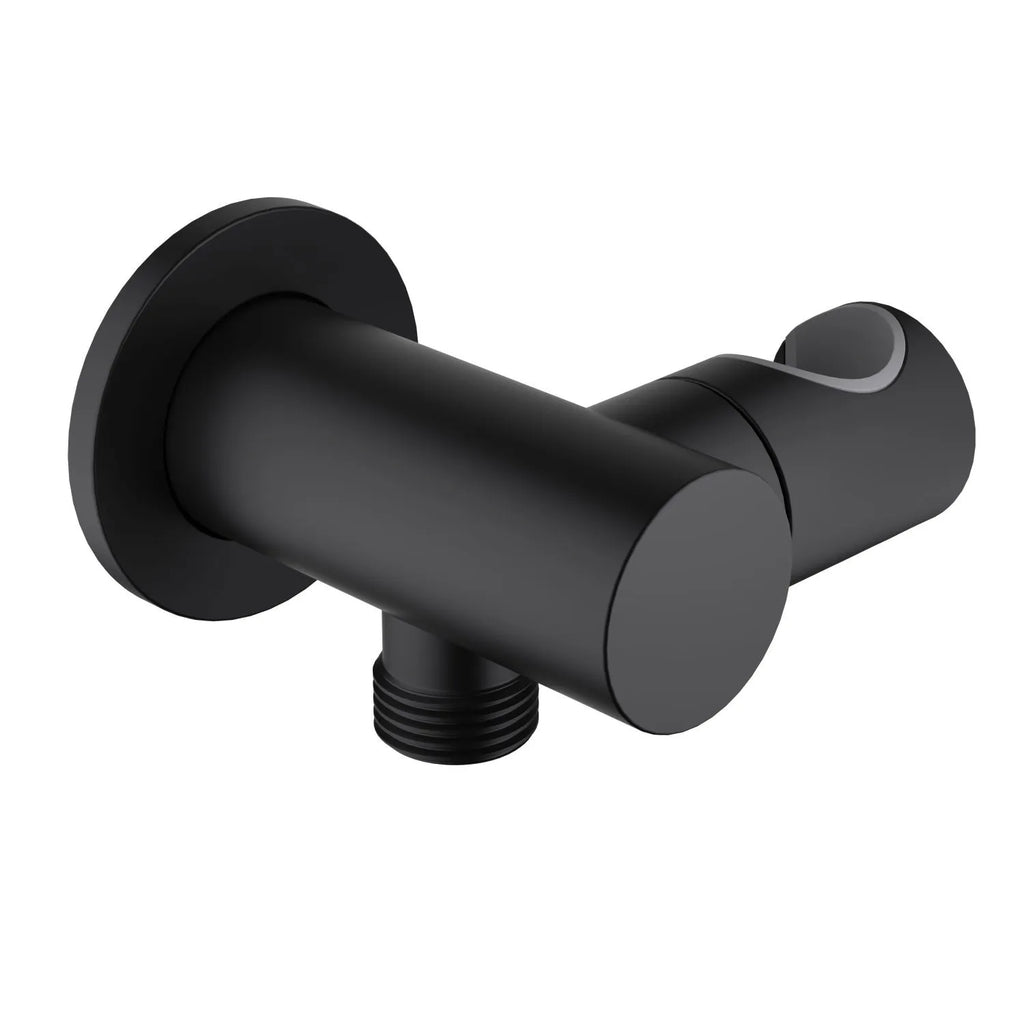 Brass Wall Elbow with Adjustable Shower Holder – 1/2" Male Inlet & Outlet – WE09 Matte Black
