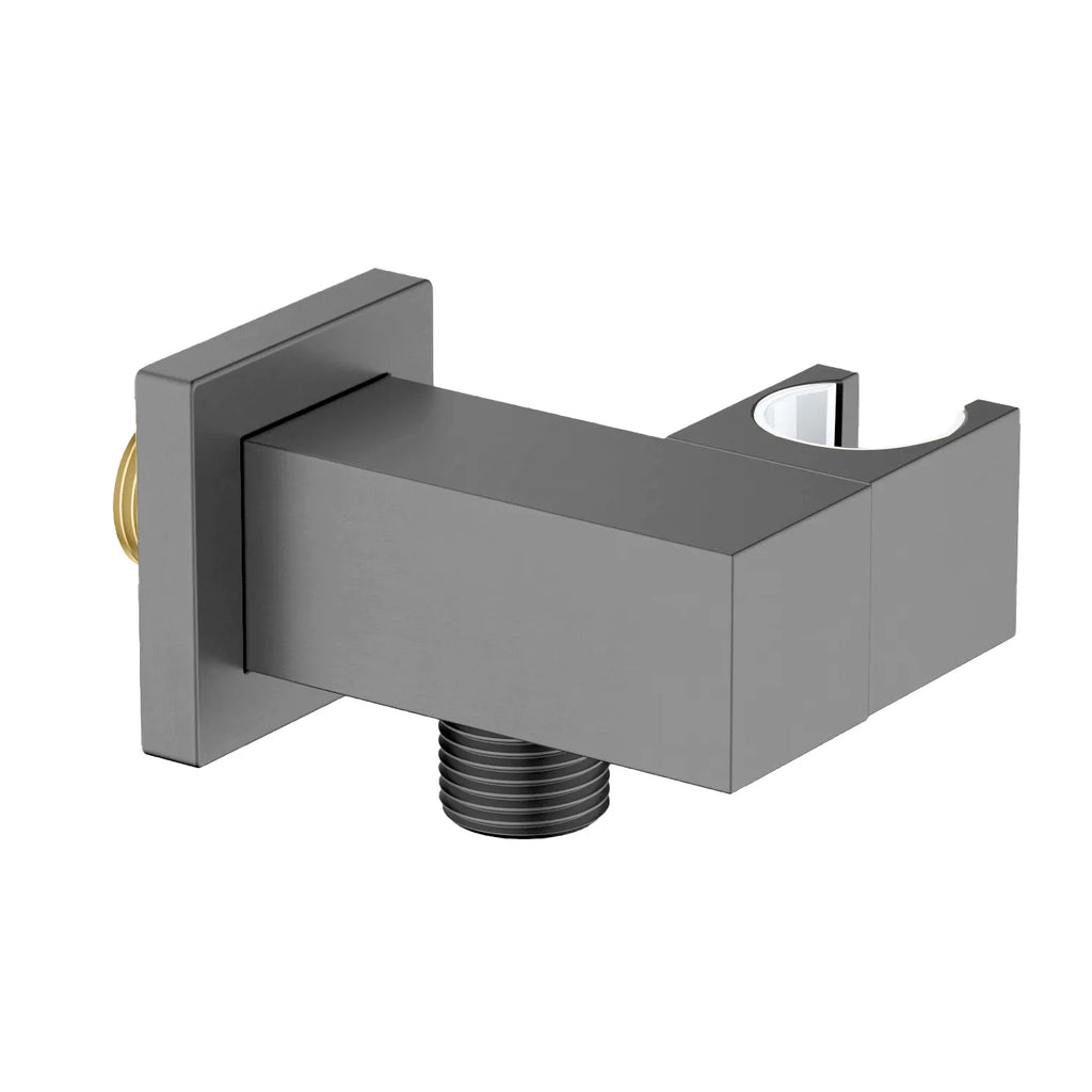 Square Brass Wall Elbow with Adjustable Shower Holder – 1/2" Male Inlet & Outlet – WE10 Brushed Gun Metal