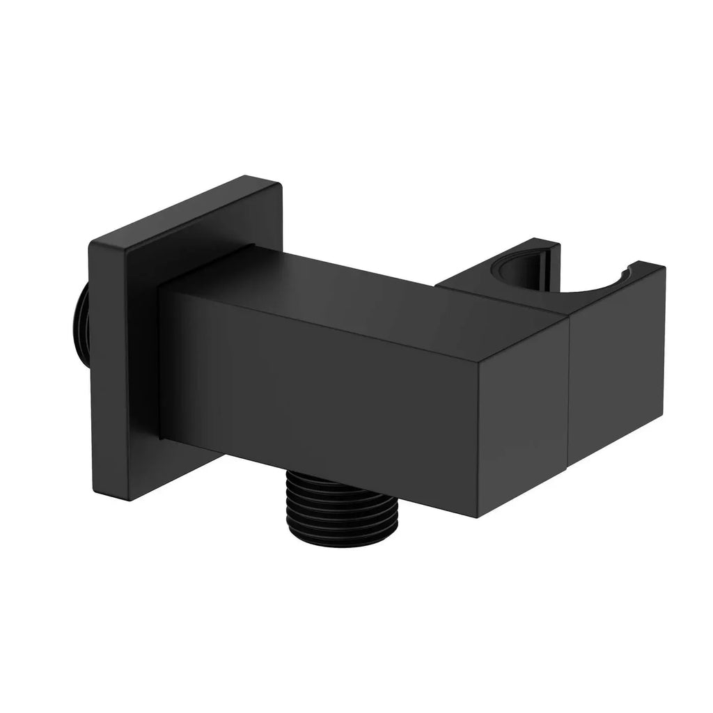 Square Brass Wall Elbow with Adjustable Shower Holder – 1/2" Male Inlet & Outlet – WE10 Matte Black