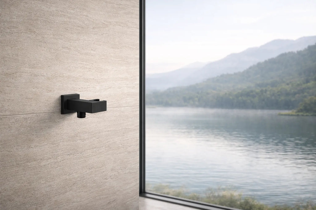 Square Brass Wall Elbow with Adjustable Shower Holder – 1/2" Male Inlet & Outlet – WE10