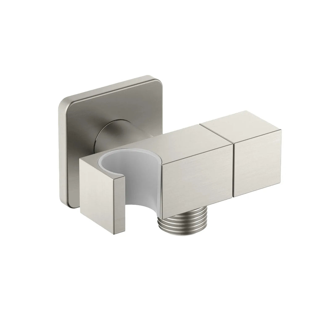 Shattaf Wall Elbow with Shower Holder and Handle – 1/2" Male Inlet & Outlet – WE11 Brushed Nickel