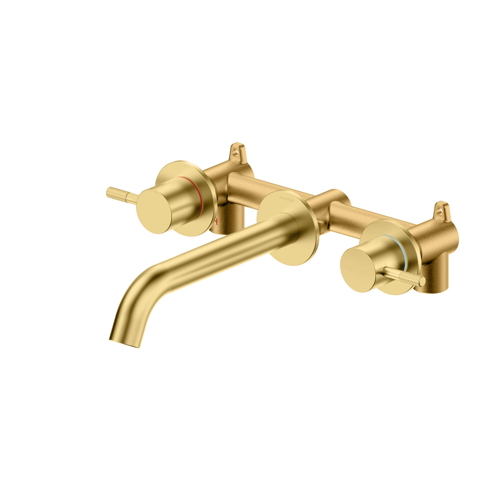 Circular Two Handles Wall Mount Basin Faucet AB002404 Brushed Gold