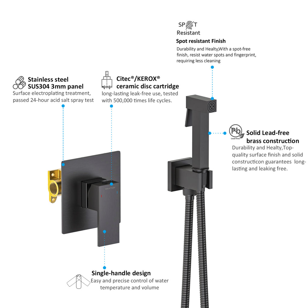 Solid Brass Toilet Spray Set with Concealed Valve – Luxury Finish Options AB040000