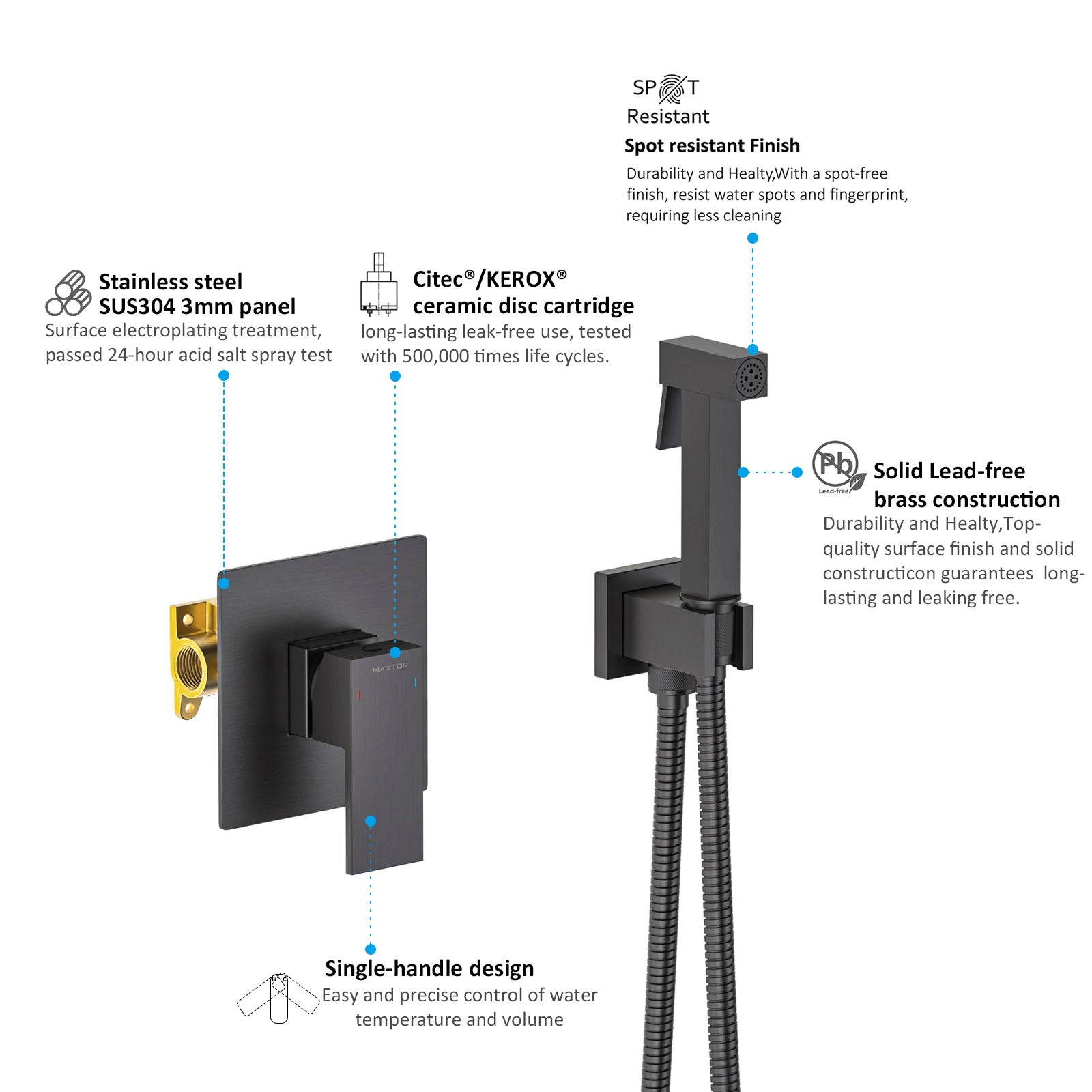 Solid Brass Toilet Spray Set with Concealed Valve – Luxury Finish Options AB040000