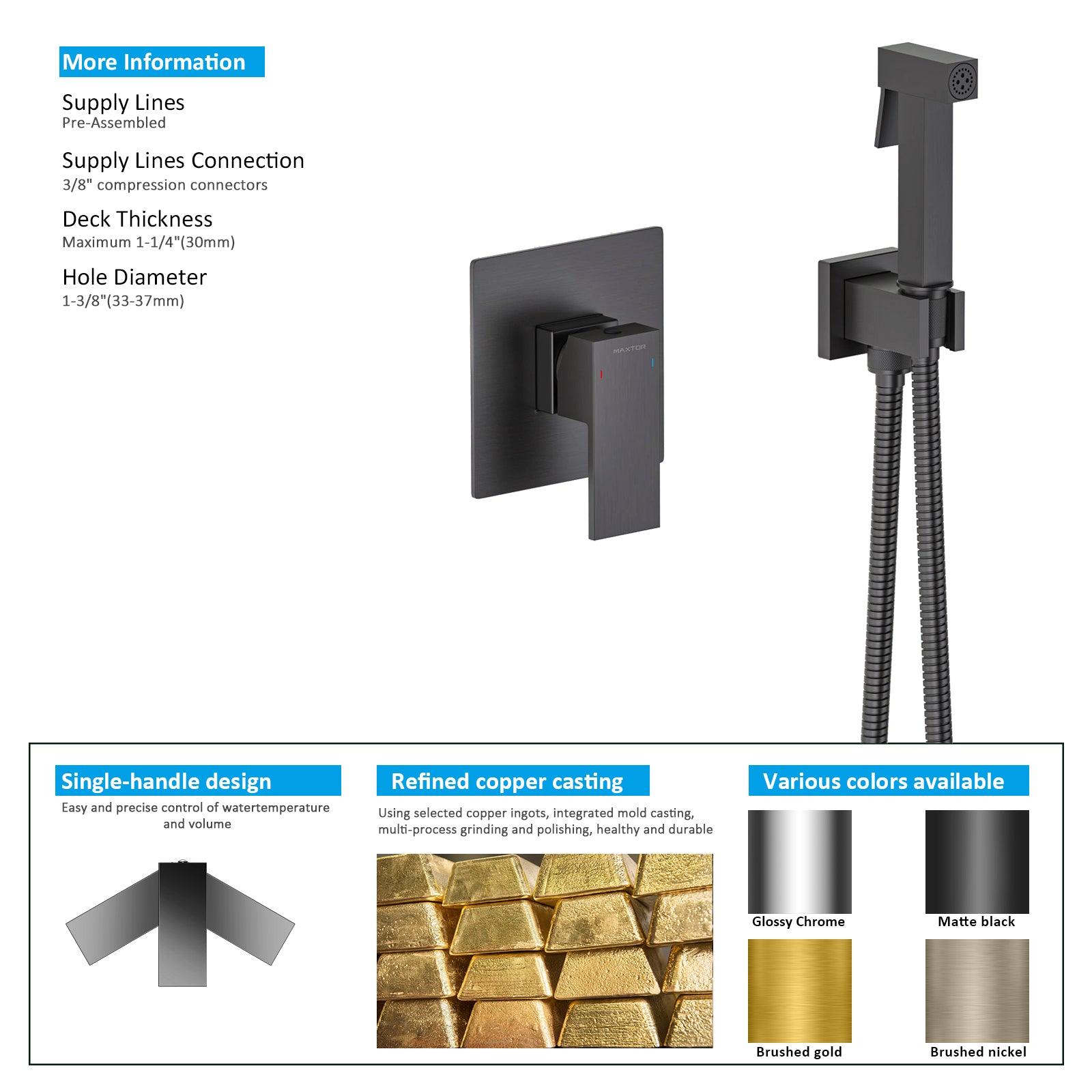 Solid Brass Toilet Spray Set with Concealed Valve – Luxury Finish Options AB040000